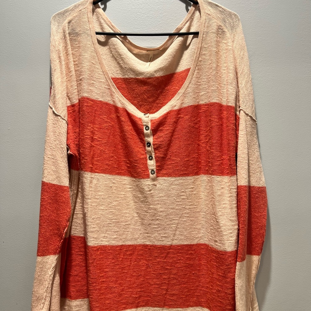 Women's Free People Beach Linen Blend Striped V-Neck Oversized m‎ Sweater Size L